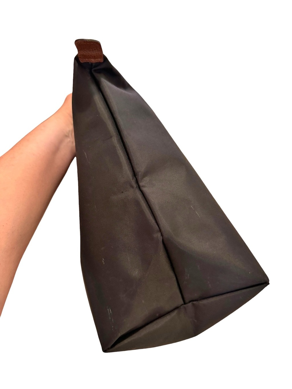 Longchamp Le Pilage Large Black Nylon Canvas Bag Leather Handle Tote Travel - Picture 4 of 16